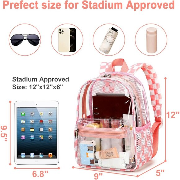 New Beautiful Pink White Clear Small Backpack for Girls, Women's (12x12x6) - Picture 2 of 9